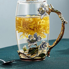Enamel craft iris glass coffee cup and tea cup female gift box set with exquisite steel spoon 350ml.