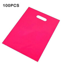 (30X40cm, Rose Red) 100 Pcs Customized Logo Color Shopping Bag With Handle Plastic Gift Bag Businss Customer Plastic Bag(excluding Printing Fee)