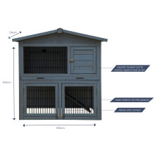 Charles Bentley Two Storey Rabbit Hutch with Play Area Rubber Coated Mesh Stainless Steel Locks in Grey / White / Light Brown