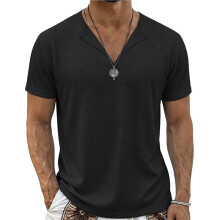 Heren Muscle T-Shirts V-Hals Slim Fit Workout Shirt Korte Mouwen Longline Gym Atletische T-Shirts Zwart S