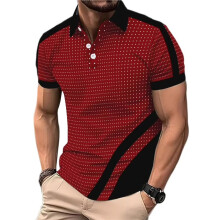 Heren T-Shirts Korte Mouw Casual T-Shirt Kleurblok Slim Fit Zomer Kraag voor Shirts Wijnrood S