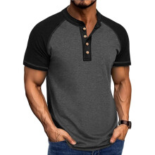 Mens Henley Short Sleeve T-Shirt Casual Shirt Workout Gym for Henley Tee Tops Dark Gray Black S