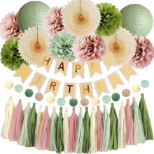 Colorful Paper Flower Tassel Paper Fan Lantern Set