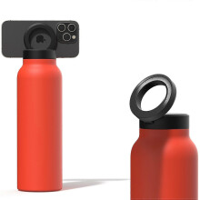 (Orange Red) 710ml termoska s magnetickým kroužkem na uchycení telefonu - horká 12 hodin, studená 24 hodin, otočná o 360, dárková s