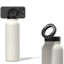 (White) 710ml termoska s magnetickým kroužkem na uchycení telefonu - horká 12 hodin, studená 24 hodin, otočná o 360, dárková s