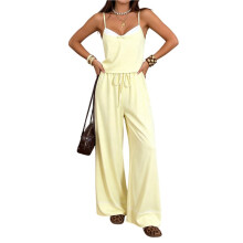 Women'S 2 Piece Loungewear Set Sleeveless Top and Drawstring Wide Leg Pants Sleepwear Yellow L