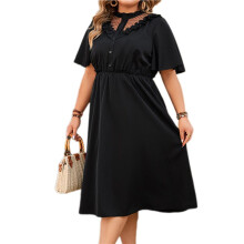 Dress for Women Short Sleeve Rows Buttons A Dress Black XXXL