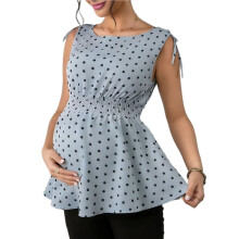 Womens Maternity Peplum Tank Top Polka Dot Tie Shoulder Ruffle Hem Pregnancy Shirt Baby Shower S
