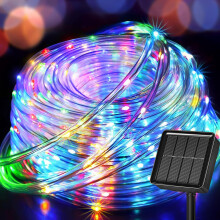 Fonysien 33Ft 100LEDs Solar Rope Lights Outdoor Waterproof Tube Lights with 8 Modes, Flexible Clear Solar Fairy String Lights Outdoor for Garden Tree
