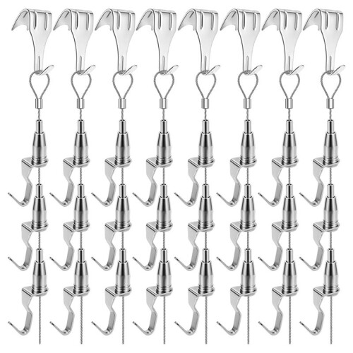 8PCS Adjustable Suspension Wire Rope Set Includes A Sturdy Display Track Rope and 3 Hooks for Exhibition Frames Display