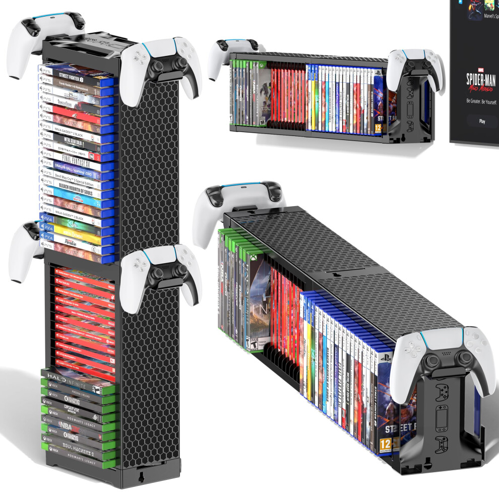Video Game Storage Tower, Universal Game Holder Rack For Ps5/Ps4/ Xbox One/Series/Nintendo Switch Games Disc, Game Organizer Shelf Display Stand For 5007298191835