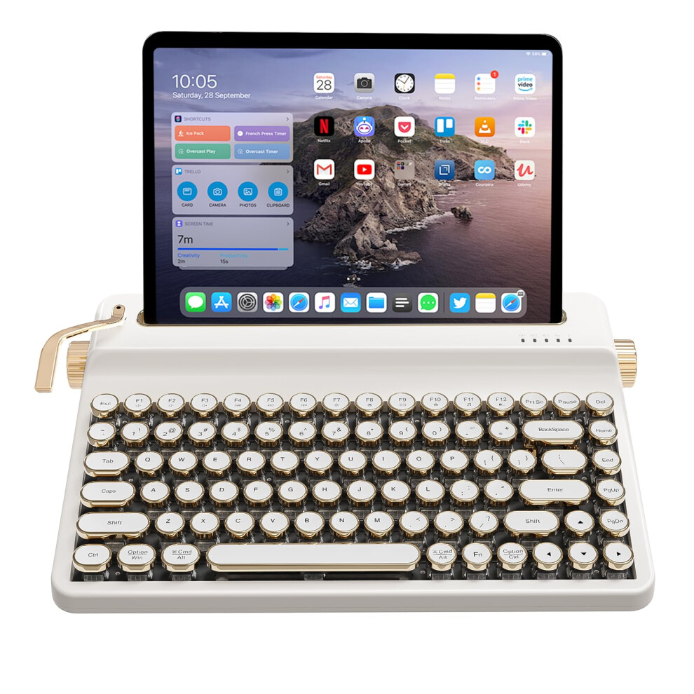 Yunzii Ql75 Wireless Typewriter Keyboard Hot Swappable Retro Mechanical Keyboard, Punk Round Keycaps, Rgb Backlit Qmk/Via Programmable, Multi-Device 5001101465687