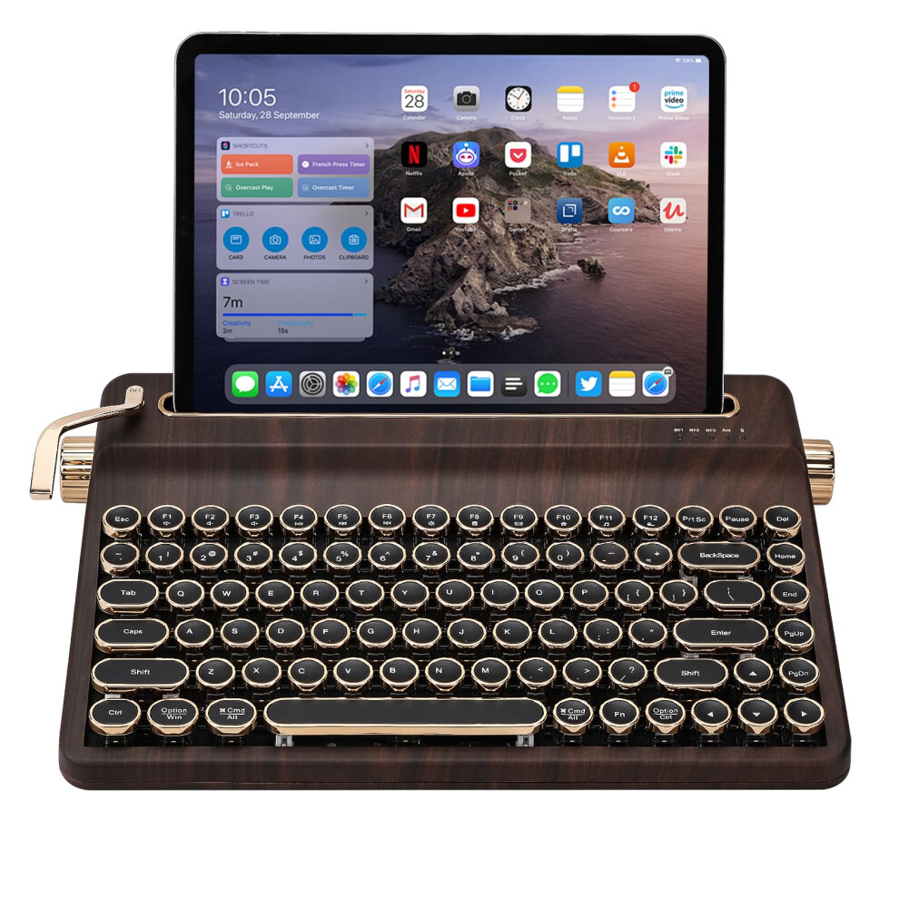 Yunzii Ql75 Wireless Typewriter Keyboard Hot Swappable Retro Mechanical Keyboard, Punk Round Keycaps, Rgb Backlit Qmk/Via Programmable, Multi-Device 5007658104628