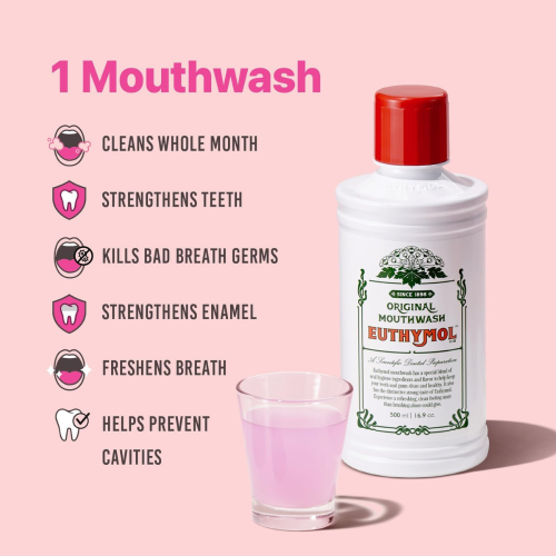 Euthymol Mouthwash Mild Mint Fluoride & Alcohol Free 500ml 2