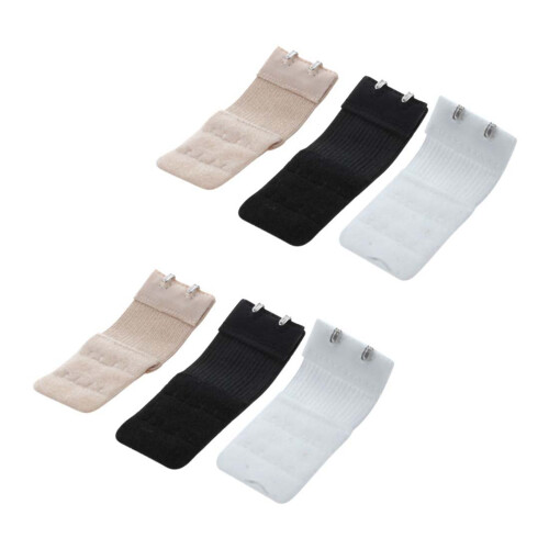 6 Pcs Lady Assorted Color 2-Row Hooks Eye Tape Bra Strap Extender