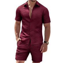 Heren Trainingspakken 2-Delige Korte Sets Korte Mouwen Sweatsuit Outfits Wijnrood L