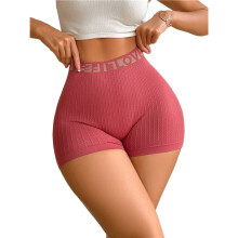 Women High Waisted Seamless Athletic Shorts Textured Ribbed Yoga Workout Biker Shorts Red S