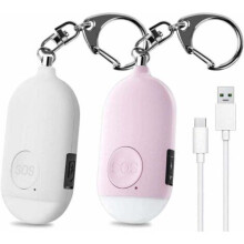 Alarme personnelle d'urgence autonome 130 dB, rechargeable, avec lampe torche LED intégrée, anti-agression, Guazhuni, lot de 2, rose et blanc.