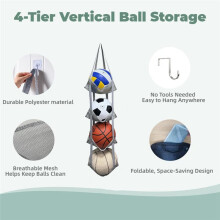4-Tier Mesh Storage Organizer, Basketball Holder for Garage, Sports Storage for Basketballs, Toys and Snacks