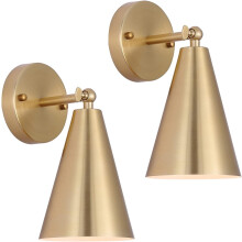 Set van 2 gouden wandlampen, moderne messing wandlampen met metalen kap, decoratieve wandlamp met zwenkarm voor slaapkamer, nachtkastje of keuken.