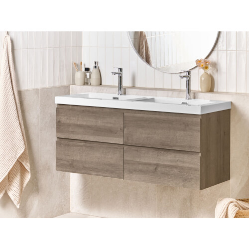 Beliani Wall Mounted Double Basin Vanity Unit VIEDMA Taupe 1