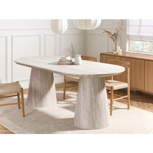 Beliani Dining Table LUMAN Travertine Effect 220 cm 95 cm 1