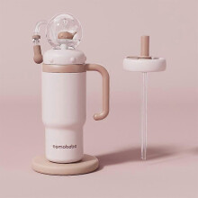 (Grey) Rustfritt stål hvalfontene-tumbler med håndtak og to lokk