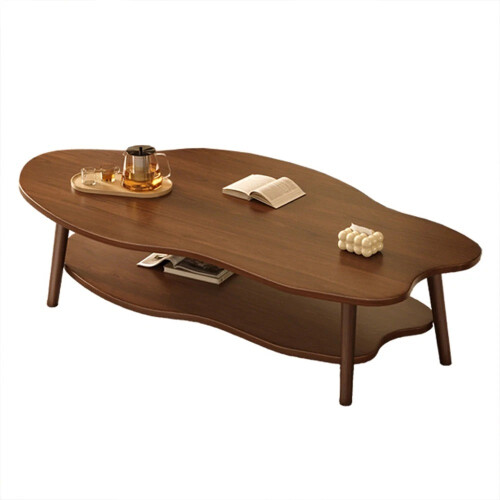 2 Tier Cloud Coffee Table with Storage Shelf Modern Tea Table Living Room Brown UK 2