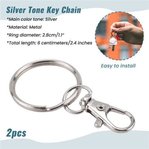 Silver Tone Metal Trigger Lobster Clasp Key Chain Keyring 2 Pcs 1