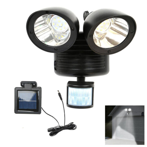 Refletor solar duplo de segurança com 22 LEDs e sensor de movimento para uso externo. 1