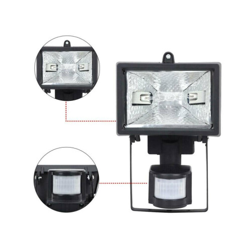 Refletor de segurança PIR de 120 W com sensor de movimento e lâmpada halógena para exterior. 2