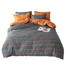 ED-Lumos Duvet Cover Sets Double Size Bedding Collections with Flat Sheets 2 Pillowcases Grey with Orange Stripe 4 Pieces