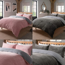 Lawrance Caprino Ribbed Fleece Reversible Soft Duvet Cover Quilt Blush Pink Bedding Set with Pillowcases Single Double King Size (Blush pink, Double)