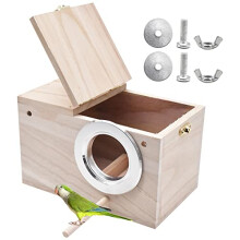 Qixuer 1 Pieces Wood Parakeet Nesting Box,Bird Breeding Box Parrot Breeding Nest Box Natural Wooden Birdhouses Small Birds Nest Parrotlets Mating Box