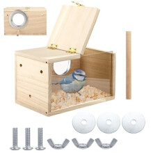 SWEWARM Budgie Nesting Box with Transparent Window, Wooden Bird Cage House for Lovebirds, Finches, Parrots, Canaries