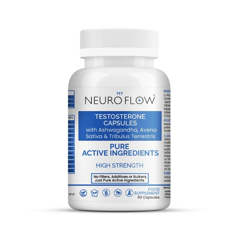 Neuro Flow Testosterone Supplements For Men | No Fillers, Additives Or Bulkers, Pure Active Ingredients | Powerful Testosterone Booster With Avena