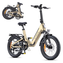 ENGWE L20 3.0 Boost 250W Electric Bike, 20''3.0" Folding Electric Bicycle 48V/13.5Ah Battery 8A Fast Charging Max Range 135KM Full Suspension (Gold)