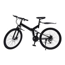 Eieblek 26 Inch Adult Folding Mountain Bike, 21 Speed Foldable Bike with Dual Disc Brake, MTB Bicycle for Men and Women, Adjustable Height 80-95mm,