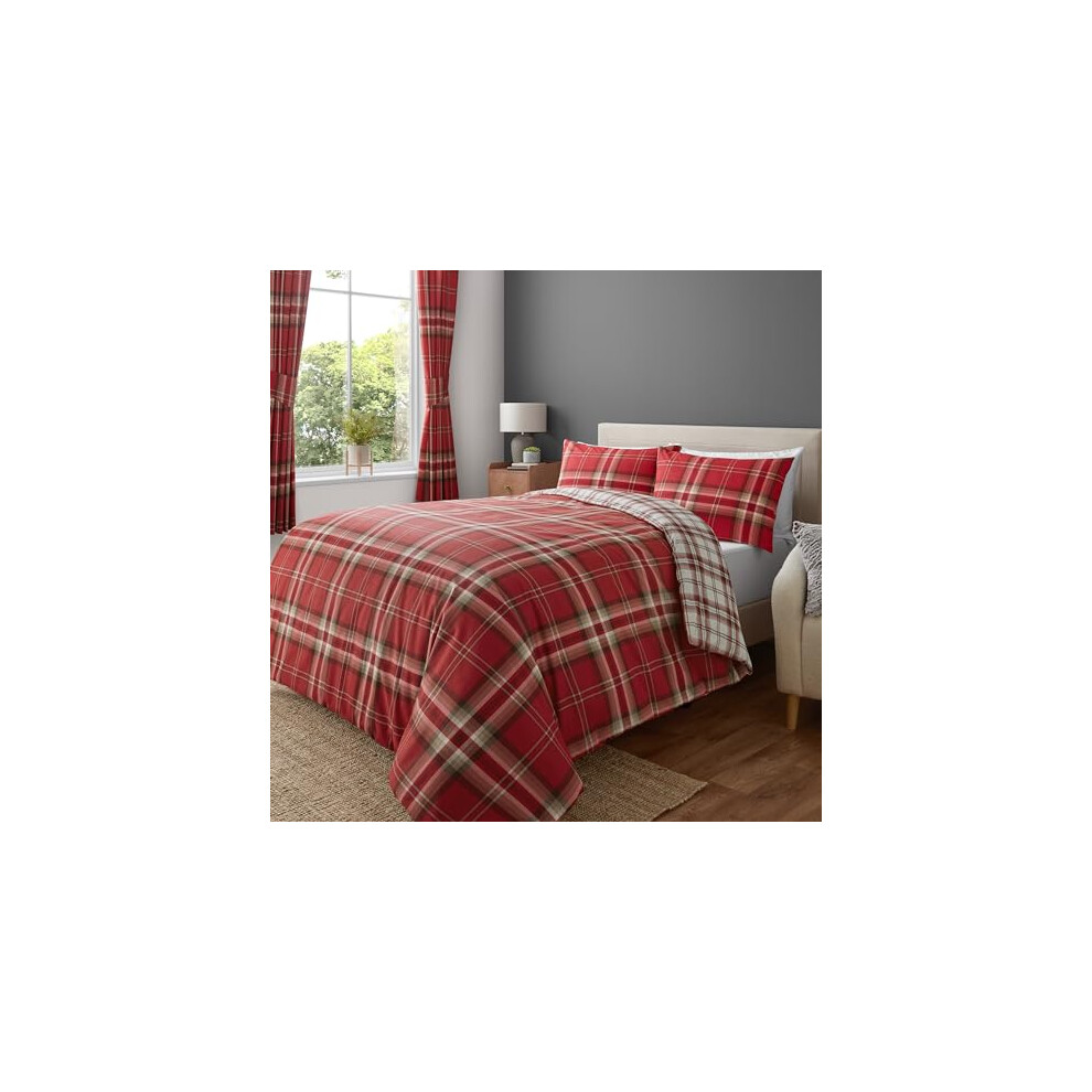 Catherine Lansfield Kelso Check Reversible King Duvet Cover Set With Pillowcases Red