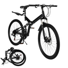 Fridgestea 26 Inch Folding Mountain Bike, 21 Speed Full Suspension MTB Bicycle with Dual Disc Brakes for Adults Men Women Cycling Enthusiasts, Max