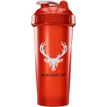 Bucked Up Perfect Shaker Bottle, 28oz, BPA-Free, Dishwasher Safe, Leak-Proof, Red Bottle with White Buck Logo