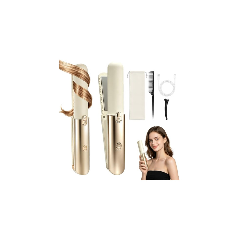 Cigaa Hair Straighteners Mini Cordless Travel, 2 In 1 Travel Upgrade Hair Straightener|Wireless Portable Hair Curler With Usb Charging|Mini Curling Iron