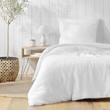 Set di biancheria da letto 140 x 200 cm in doppia garza di cotone unito 57 fili Angelia Bianco