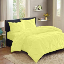 Ray Bedding & Linen 400 Thread Count Pintuck Double Duvet Set, 100% Egyptian Cotton Quilt Cover With 2 Pillow Cases, 3pc Bedroom Accessories (Yellow)