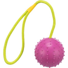 Trixie ball on rope, natural rubber, ø 7/30 cm, pink/lime, dog toy, fetch, tug-of-war