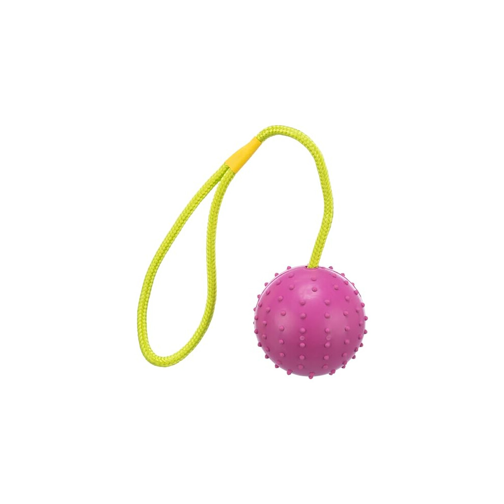 Trixie Ball On Rope, Natural Rubber, Ø 7/30 Cm, /Lime, Dog Toy, Fetch, Tug-Of-War Pink
