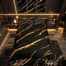 Black And Gold Marble Duvet Cover Set Modern Linen Bedding Set For Kids Teens Women Men Abstract Art Bedding And