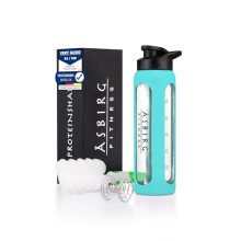 Asbirg Glass Protein Shaker Bottle 700ml – Leakproof & BPA-Free – Borosilicate Glass Gym Shaker with Spiral Mixing Ball for Smooth Protein Shakes,