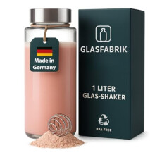 GLASFABRIK Premium Glass Shaker Protein Shake, 1 Litre BPA-Free Glass Bottle with Stainless Steel Ball, Sustainable Protein Shaker Made of Glass,