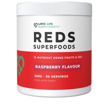 Reds (Red Fruit Drink) - 260g Tub / 30 Servings - Natural Raspberry Flavour with Stevia - Manufactured in the UK - Love Life Supplements - Live